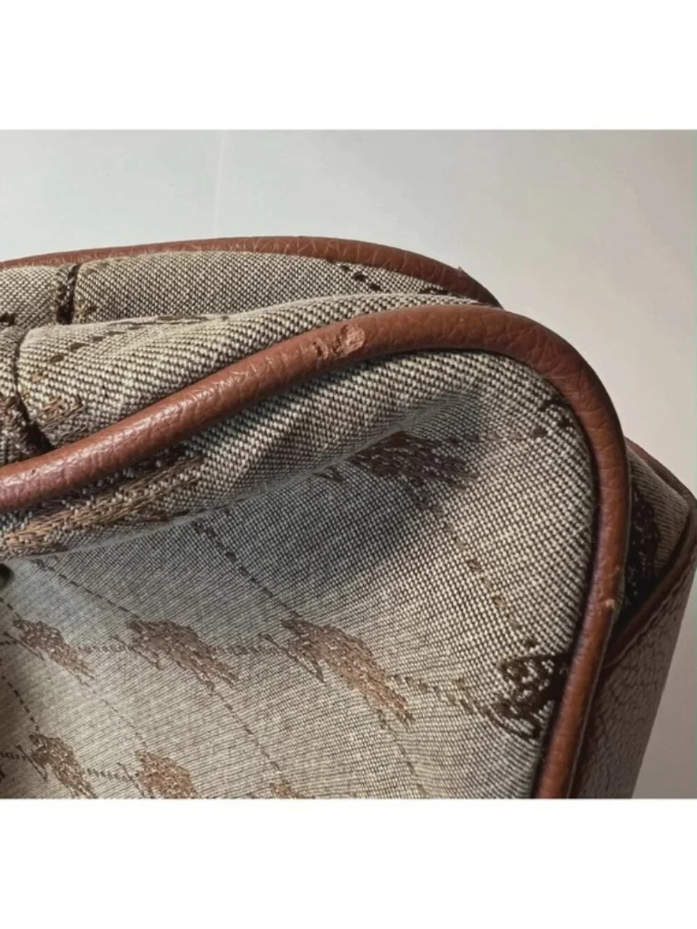 US Polo Assn Monogram Satchel Handbag Brown Canvas Faux Leather Horse Print Logo